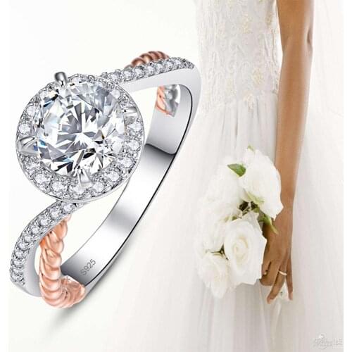 J.C Round Cut Mystic Rainbow White Topaz 925 Sterling Silver Rose Gold Ring Size 6 7 8 9 Women Wedding Fine Jewelry Gift