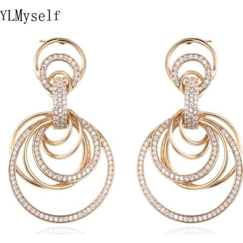 Micro Pave setting 270 PCS of 1mm cubic zirconia Luxury Round Circle dangle Earrings High quality Jewelry Brass earring