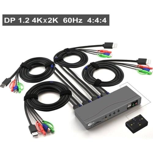 4Port Displayport KVM Switch , DP KVM switch with Audio and Microphone Resolution Up to 4Kx2K@60Hz 4:4:4