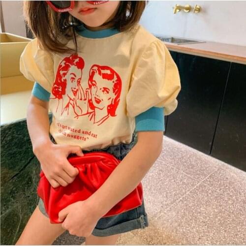 2020 hot sale girls puff sleeve t-shirt summer fashion cotton girls top 3-8t C470