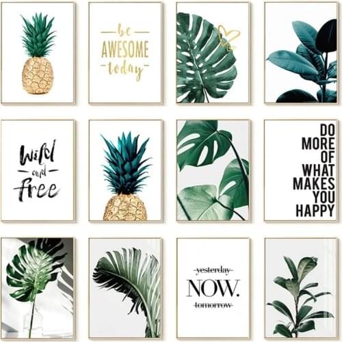 Leaves Pineapple Canvas Painting Pastoral Nordic Green Wall Art plants Posters and Prints Pictures for Living Room Home Decor