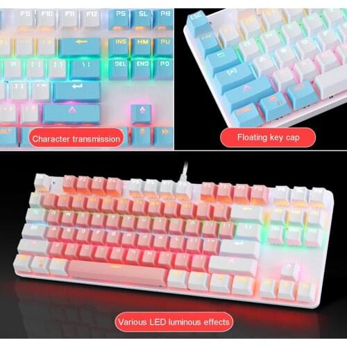K100 87 key Macaron Green Backlight Mechanical Keyboard Pink Gaming Girl Keyboard ABS Wear-resistant Keycap Mechanical Keyboard