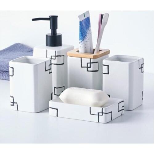 Bathroom Sanitary Ware Set Ceramic Washing Suite Tooth Brush Holder wash Cup Soap Dispenser Toothbrush Holder Household Articles