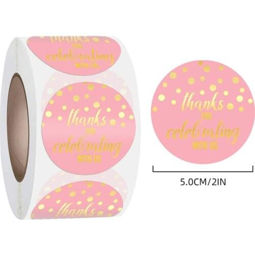 250pcs Stamping Pink Polka Dot Greeting Card Decoration Hot Stamping Thank You Baking Birthday Gift Label Paper Envelope Sticker