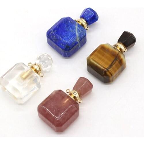 Natural Stone Perfume Bottle Pendant lapis lazuli Clear Quartz Charm for Jewelry Making DIY Necklace Accessories 18x30-20x35mm