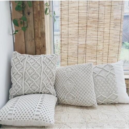 Beige Macrame Hand-woven Cotton Thread Pillow Cover 45x45cm Geometric Bohemia Home Decoration