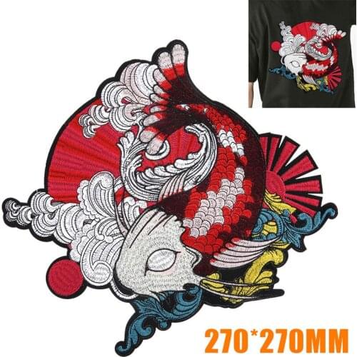 New Fashion Red Koi Fish Cloth Sewing Patch Japanese Koi Fish Embroidered Applique For DIY Cloth Bag Decor Sewing