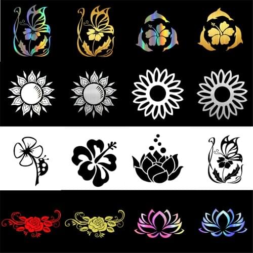 New Tancredy Beautiful Flowers Stickers Butterfly Lotus Rose Flower Series Vinyl For Car Styling Body Window Stickers and Decals