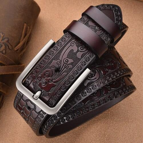 New style retro engraved craft mens belt leather pin buckle fashion jeans belt wholesale