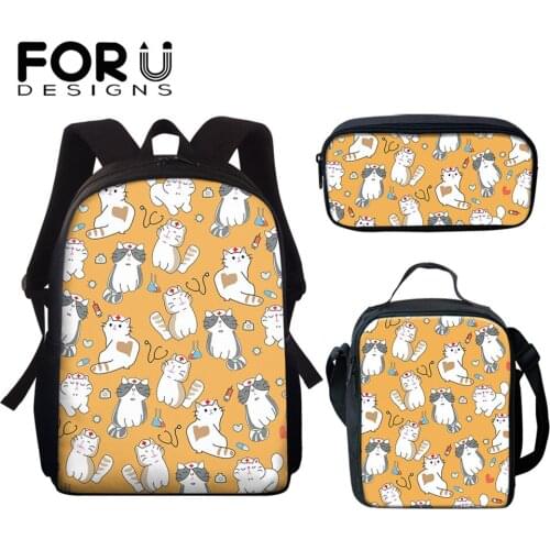 FORUDESIGNS Catoon Backpacks for Child Nurse Cats Printed Kids Mini School Bags Portable Travel Bags Female Schoolbag sac a dos