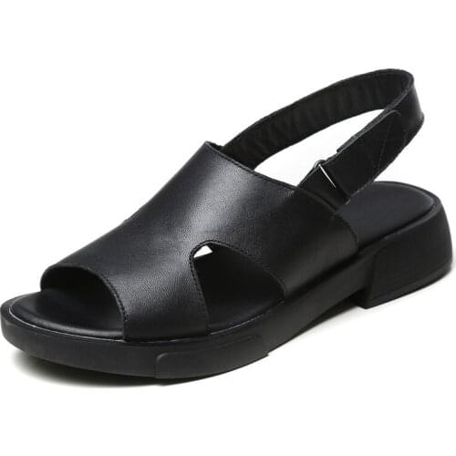 Fashion Women Sandals Summer 2021 New Arrival Flat Heel Genuine Leather Peep Toe Ladies Shoes Female Hollow Casual Sandals Mujer