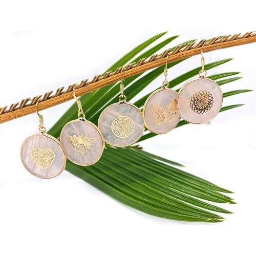 Earrings for Women Natural Stone Pink Crystal Round Edging Craft Pendant Earrings Jewelry Gift Retro Butterfly Keychain Moda2021