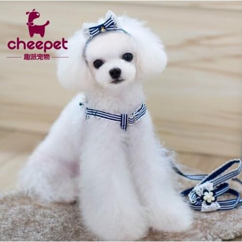 Dog and cat Cute hairpin +Dog Leashes Collars Puppy Leads1Set=3pcs (Headdress+Collar+Leash)
