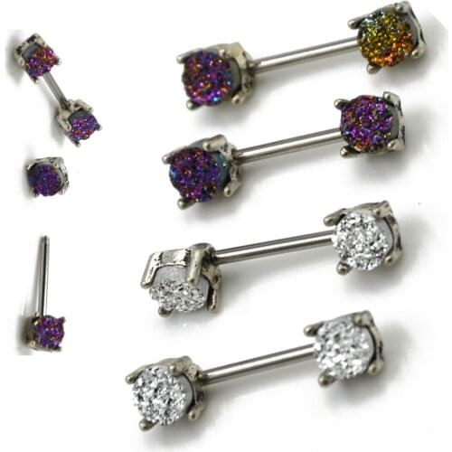 1Pcs Synthetic Druzy Nipple Barbell Rings Jewelry Druse Cluster Shield Barbell Nipple Ring