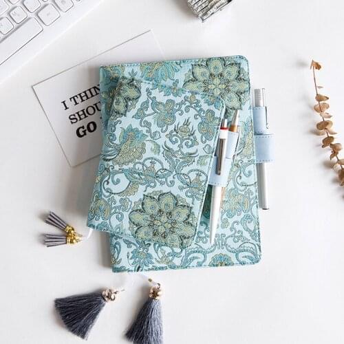 Fabric Leather Journal Writing Notebook Hardcover Diary A5/A6 Blank/Squared/Lined Tassel Bookmark Pen Holder Card Slot 80 Sheets