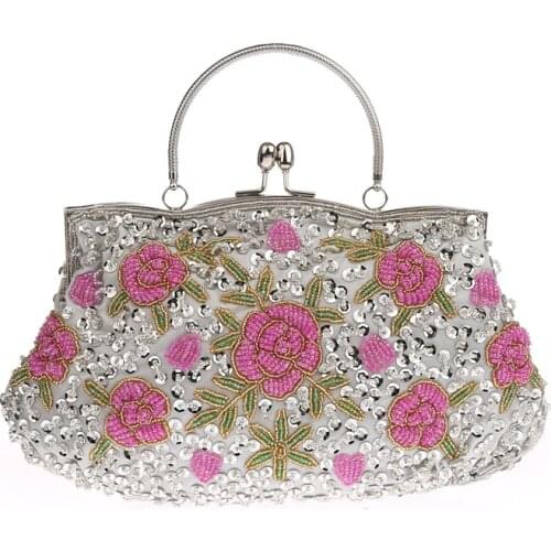 2021 Beaded Evening Bag Women Handle Clutch Bags Flower Pattern Party Hand Bags Wallet Womens Dress Clutch Shoulder Bag WY53