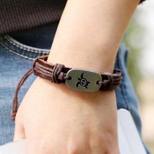 Vintage Women Turtle Charm Faux Leather Braided Rope Bracelet Jewelry Gifts