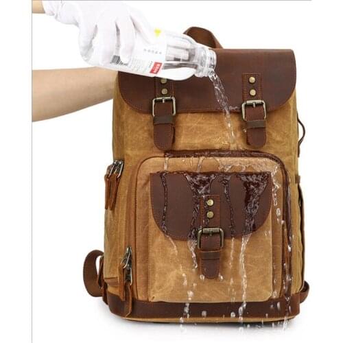 Batik Canvas+Crazy Horse Leather Waterproof Camera Bag Outdoor Wear-resistant Large Camera Photo Backpack for Nikon Canon Sony