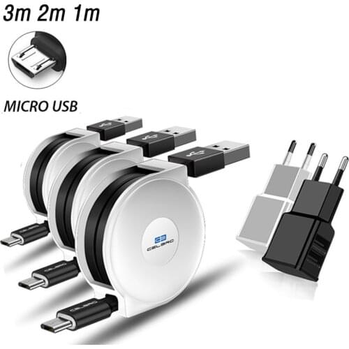 1 2 3 Meter Retractable Micro Usb Flat Cable 3 M Cabo Usb Android 2m Microusb Cable 2.4a for Samsung Galaxy A6 A7 2018 J8 J6