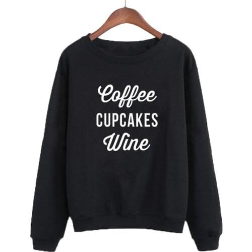 Funny Sweatshirt Casual Felmae Tracksuit Autumn Crewneck Hoodies Women Pullover Coffee Cupcakes Wine