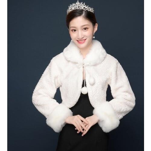 In Stock Fur Shawl Wedding Wrap Women Winter Long Sleeves Bridal Wraps Warm Fur Boleros Bridal Jacket Elegant Evening Coat