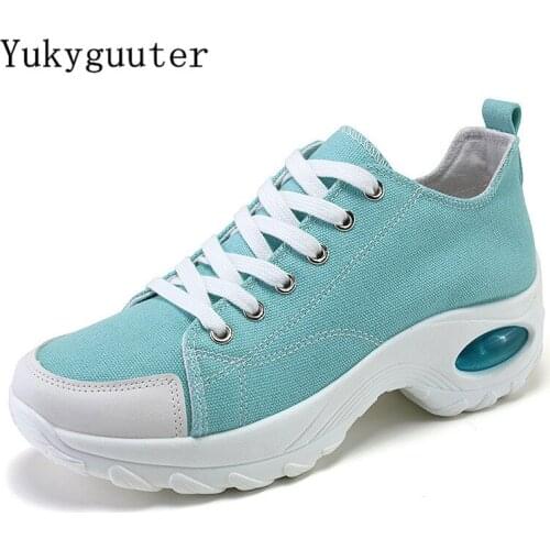 Women Canvas Shoes Air Cushion Sneakers Walking Increased Internal Platform Lace Up Female Skateboarding Plus Size 35-42