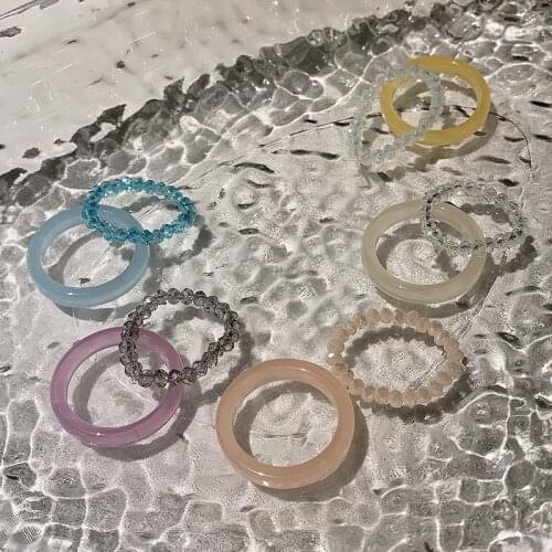 2Pcs Transparent Resin Rings for Women Colorful Crystal Beads Elastic Round Acrylic Ring Set 2021 Trend Jewelry Friends Gifts