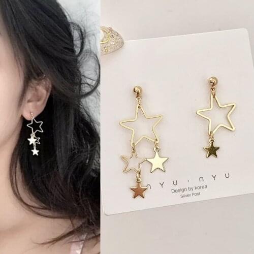 Hot Selling Simple Stylish Star Women Drop Earrings Shiny Gold Color Zircon Exquisite Versatile Female Earring Fashion Jewelry