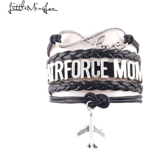 Little Minglou Infinity Love AIRFORCE MOM bracelet air plane charm leather wrap bracelets & bangles for women jewelry