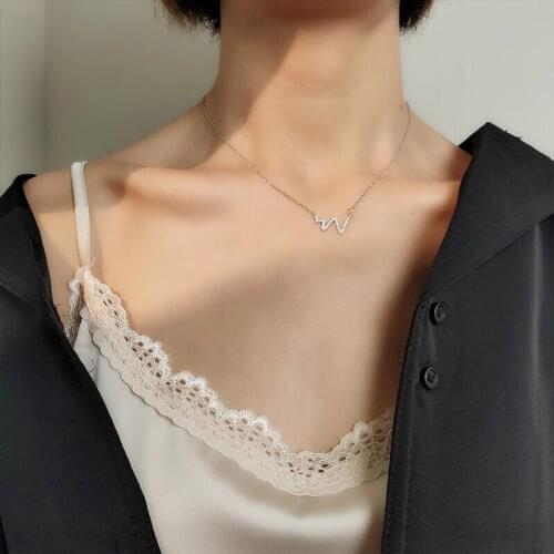 Wavy Heartbeat Cubic Zirconia Silver Color Sweater Clavicle Chain Necklace For Women Ladies Luxury Dainty Jewelry