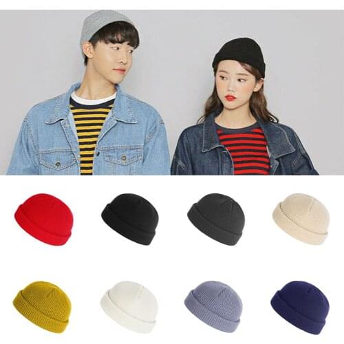 Unisex Beanie Hat Warm Soft Knitted Ribbed Winter Knitting Wool Beanie Hat Cap Men Women Fisherman Docker Hat