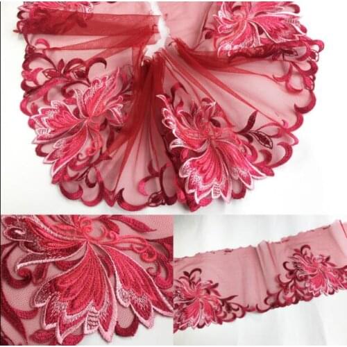 1 Meter Burgundy Lace Fabric Embroidered Tulle Dark Red Lace trim Mesh DIY Wedding Dress Accessories 18cm