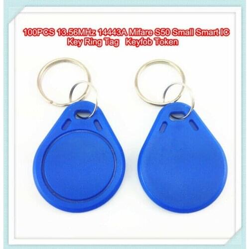 100PCS 13.56MHz 14443A MF1 S50 Small Smart IC Keyfob Token Key Ring Tag