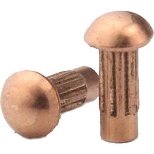 106pcs D2.5 Round Head Knurled Solid Rivets 4mm-8mm Bar Length Copper Alloy