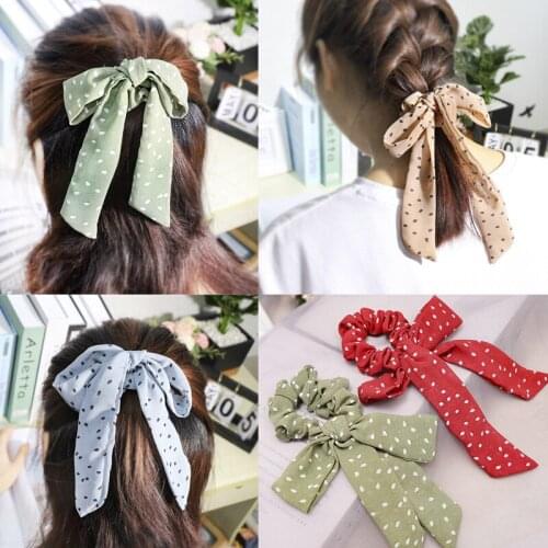 12pcs Korean Chiffon Ribbon Hair Bows Hair Bands Women Girls Headwear Dot Elastic Rope Multicolor Hair Tie