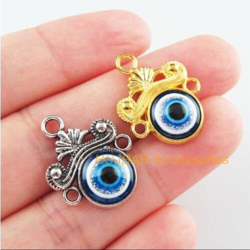 12Pcs Gold Tibetan Silver Tone Flower Eye Resin Charms Connectors 18x23mm