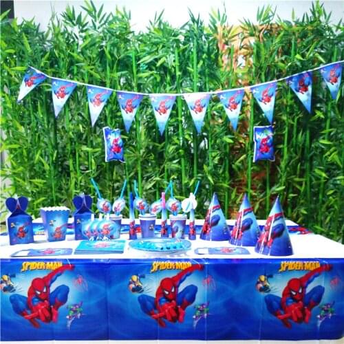 132pcs/bag Spiderman Party Supplies Plate/Cup/Straw/Tablecloth And Other Birthday Party Decoration Shower Kids Party Supplies