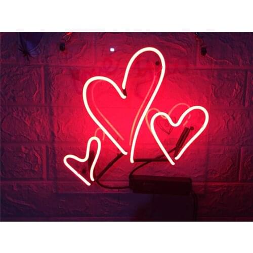 14“x10" Three Hearts Red Acrylic Custom Neon Light Lamp Sign Beer Bar Handmade Real Glass Decorate Home Wall Room Decor Club