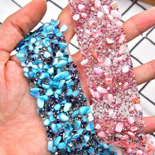 2 yards/lot 3.5cm width DIY Handmade Accessories Shell tone Rhinestone Transfer Ribbon Crushed stone Beaded Hotfix Tape