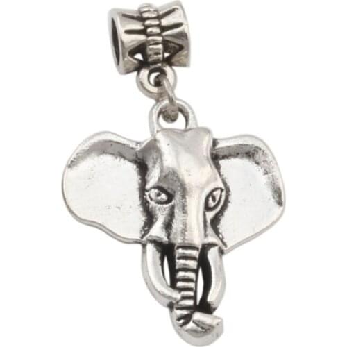 50pcs/lot Dangle Zinc alloy Elephant head Charm Big Hole Beads Fit European Charm Bracelet Jewelry 22.8x38mm A-296a