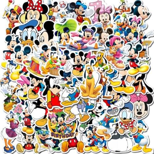 50pcs Disney Mickey Minnie sticker Frozen DIY graffiti stickers Luggage Laptop water Cup icebox door Waterproof Sticker toys