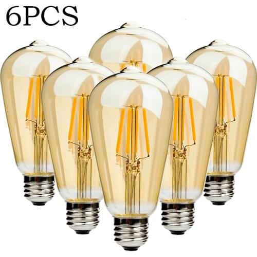 6pcs Retro Edison Light Bulb E27 220V 4W ST64 LED Filament Bulb Incandescent Ampoule Bulbs Vintage Edison Lamp Home Decor