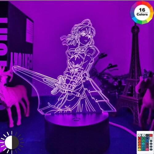 Anime 3d Light Fate Stay Night Saber for Bedroom Decor Birthday Gift Manga Fate Stay Night Led Night Light Lamp Saber