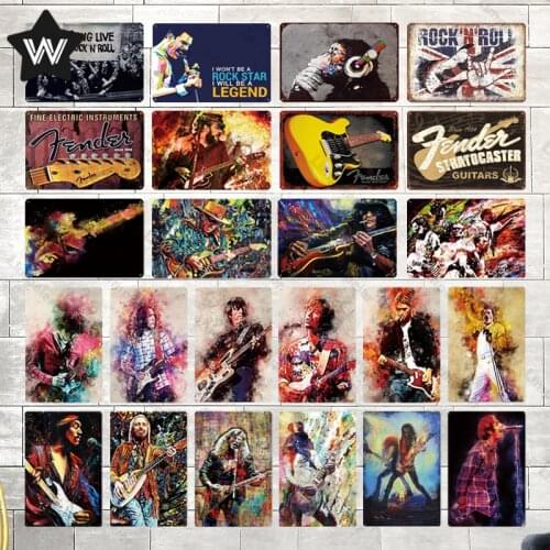 Bass Guitar Plate Metal Plate Vintage Rock Music Wall Sticker Tin Plaque for Man Cave Club Tin Sign Metal Poster Wall Decoration