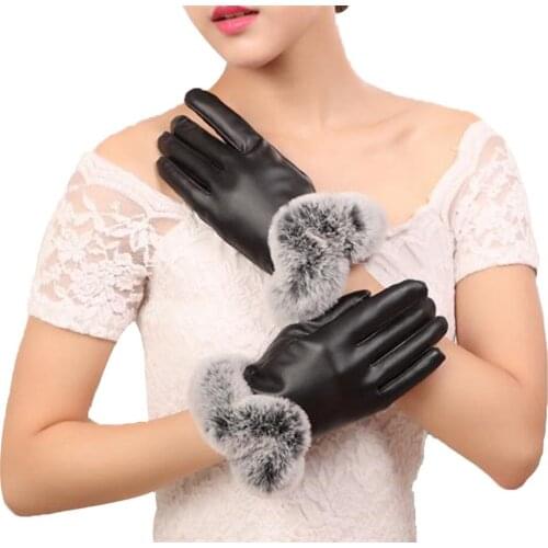 Free shipping Four Color Womens Winter Touchscreen PU Leather Gloves Thermal Lining Mittens 3SZ60071
