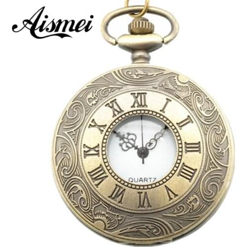 Big Golden Roman Numerals Dial Pocket Watch Vintage Steampunk Style Pocket Watch Necklace&Pendant and Chain Clock Hour
