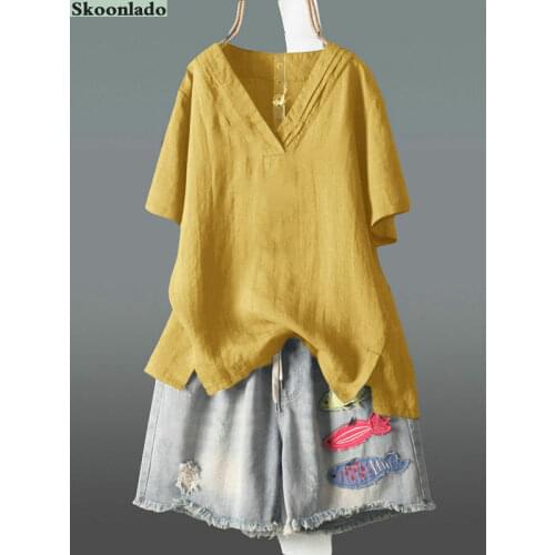 Plus size m-5xl women cotton linen tops summer linen blouse lady clothes fashion original design linen tops oversea famous brand