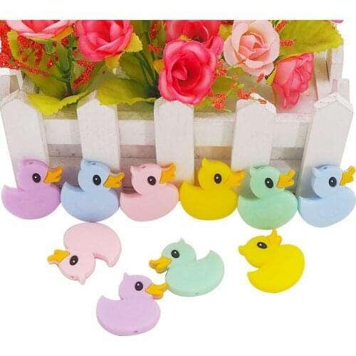 Chenkai 50PCS Duck Shaped Baby Silicone Beads Teether Baby Cartoon Teething For DIY Baby Necklace Pendant Bracelet Accessories