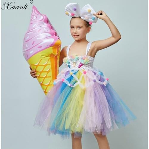 Children Girls Tutu Dress with Headband Christmas Party Candy Ice Cream Style Kids Dresses for Girls Princess Costume
