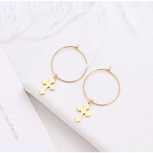 DOTIFI For Women Fashion Round Earrings Cross Pendant Stainless Steel Gold and Silver Color Pendant Earrings Engagement Jewelry